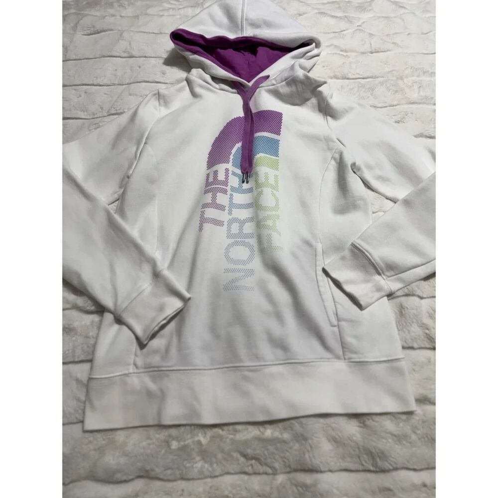 The North Face White Fleece Lined Pullover Hoodie Pastel Logo - Picture 5 of 5